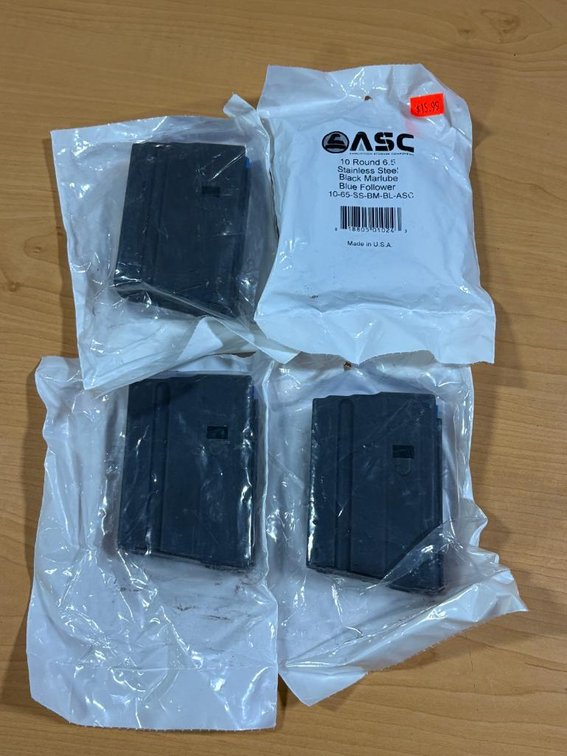 Lot of 4, New, ASC 10 Round, 6.5 Stainless Steel Black Marlube Blue Follower Magazines