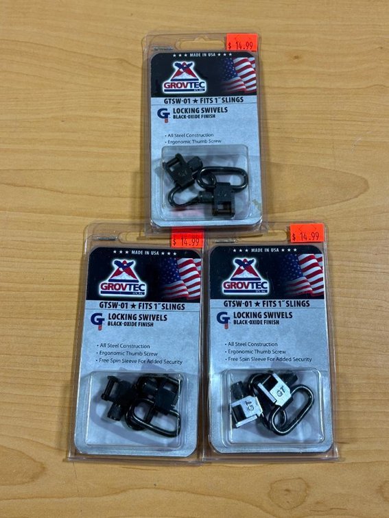 Lot of 3, New, Grovtec GTSW-01 Fits 1in Slings, Locking Swivels, Black Oxide, USA