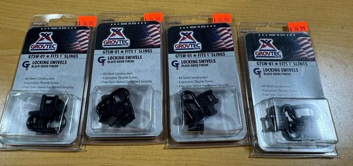 Lot of 4, New, Grovtec GTSW-01 Fits 1in Slings, Locking Swivels, Black Oxide, USA