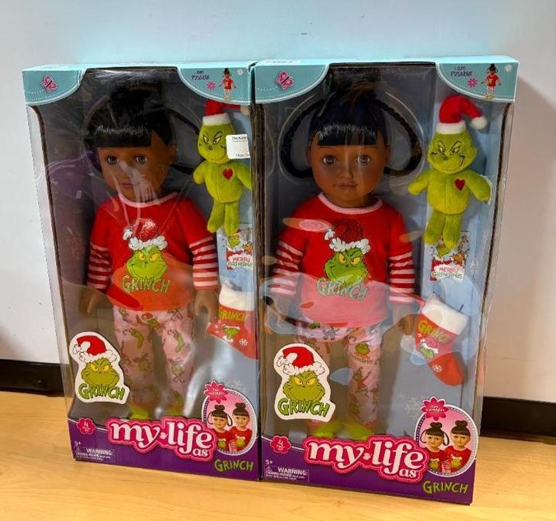 Lot of 2, New, My Life As Grinch 18in Doll, Poseable Sleepover Doll w/ Mini Grinch