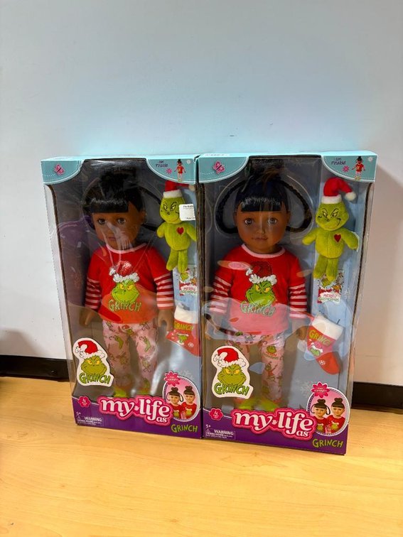 Lot of 2, New, My Life As Grinch 18in Doll, Poseable Sleepover Doll w/ Mini Grinch