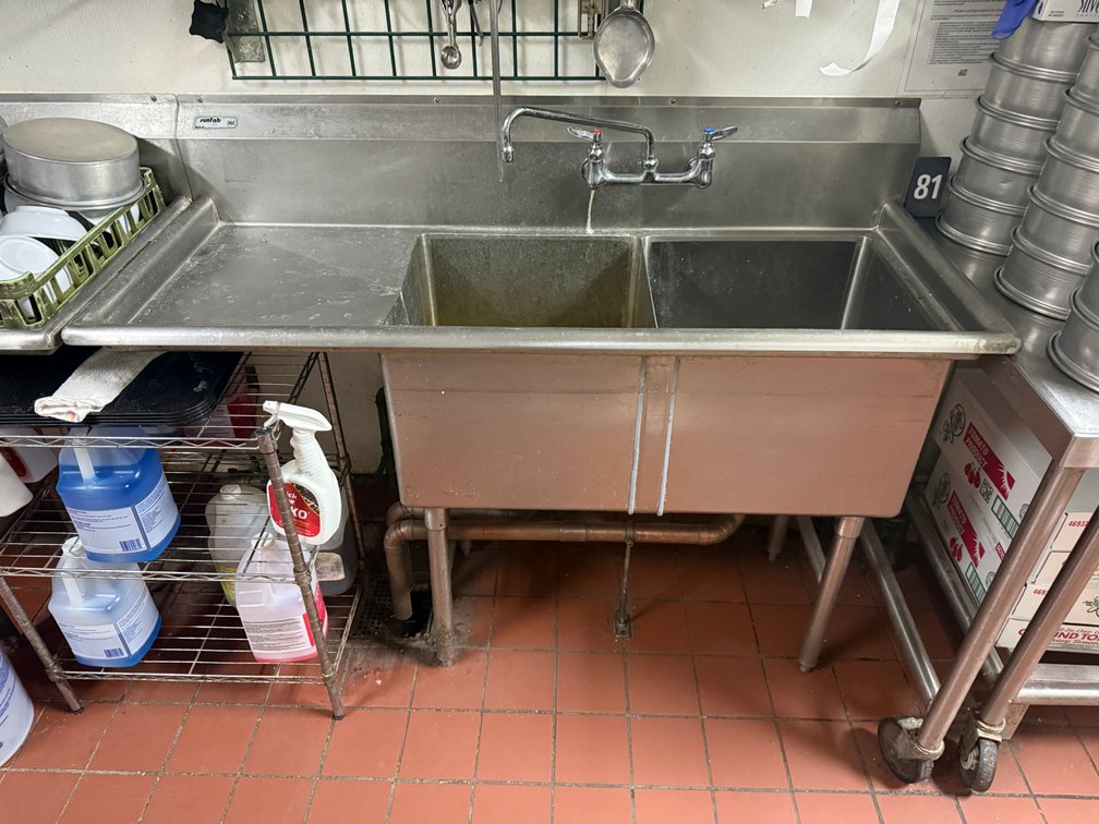 Sunfab Commercial 2-Compartment Wash Sink w/ Left Hand Drain Table, 55in x 36in H x 24in x 14in Deep