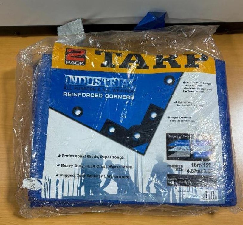 New, 2-Pack, Industrial All-Purpose/All-Weather Tarps w/ Reinforced Corners, 16ft x 12ft ea.