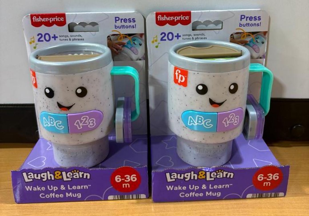 Lot of 2, New fisher-price, Laugh & Learn Wake Up & Learn Coffee Mug, 20+ Songs, Sounds, Tunes & Phrases