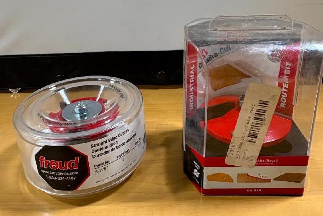New Freud Woodworking Bits, 2-7/8in Straight Edge Cutter (Shaper/Router) and New Router Bit 2+2 3-1/2 Raised Panel Bit