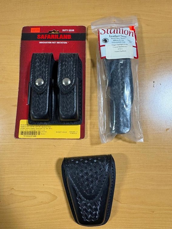 Lot of 3, Law Enforcement Equipment Supplies, Duty Gear Puches, Flashlight, Cuffs & Mag Holders