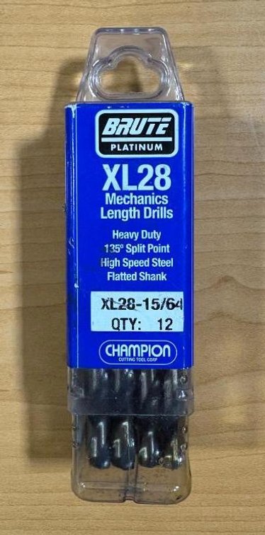 New, Brute XL28 Mechanics Length Drills, HD, High Speed Steel Flatted Shank Bit Set, XL28-15/64 Qty. 12