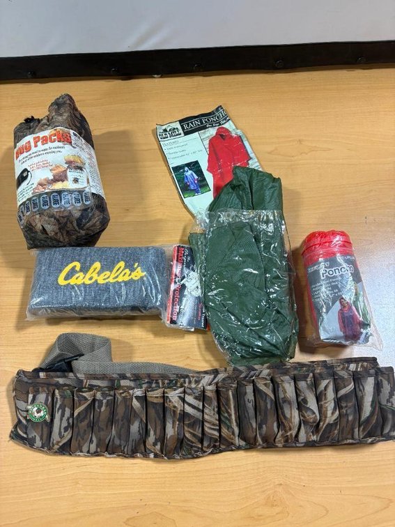 Hunting Supplies, Bug Packs, Rain Ponchos, Shot Gun Shell Belt, Fishing Rod Sock