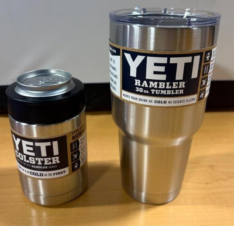 Lot of 2, New YETI, 30oz Rambler Tumbler & Rambler Can Colster w/ Hidden Can Bank, Stainless Steel