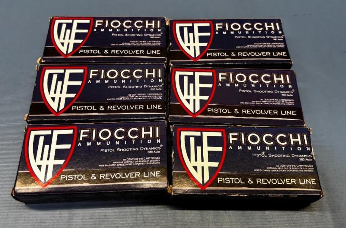 (6) Boxes of Fiocchi Ammunition 380 Auto 95 GRS FMJ - 50 Round Each 