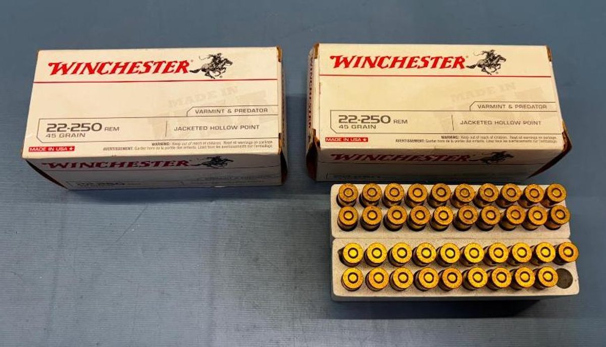 (2) Winchester 40rd Box (Missing One) Cal 22-250 Remington 45 grain Jacketed Hollow Point