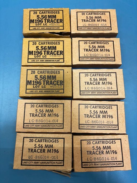 (10) Lake City Army Ammunition Plant 5.56mm Tracer M196 - 20 Cartridges Each