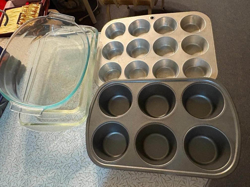 Vintage Baking Supplies, Muffin Tins, Bread Pans, Bunt Pan, Casserole Dish