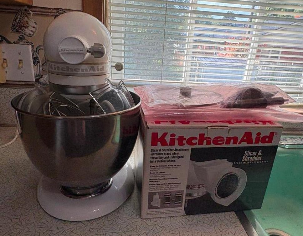 KitchenAid 325 Watt Stand Mixer, Artisan, Variable Speed w/ Slice & Shredder, Bowl & Attachments