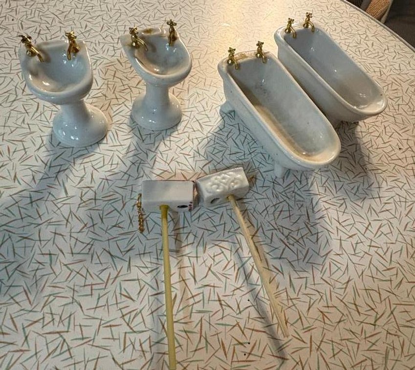 Vintage Miniature Bathroom Fixtures, Sinks, Bathtubs and Toilet Tanks