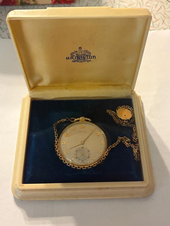 Antique Hamilton Pocket Watch, Presented in 1948, 30 Years of Service The Texas Company, Gold Chain