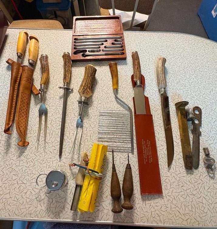 Vintage Kitchen, Carving, Knives and Sewing Tools