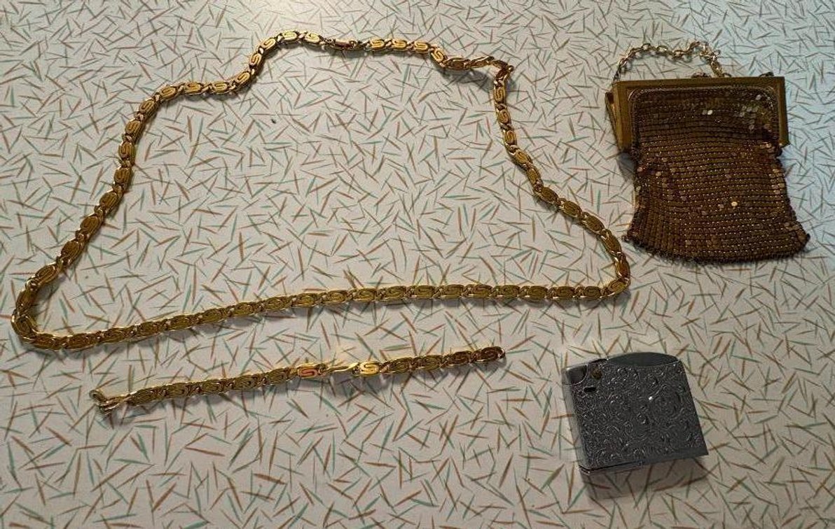 1950's Fancy Ladies Saturday Night Supplies, Beaded Purse, Cigarette Lighter, Necklace & Bracelet