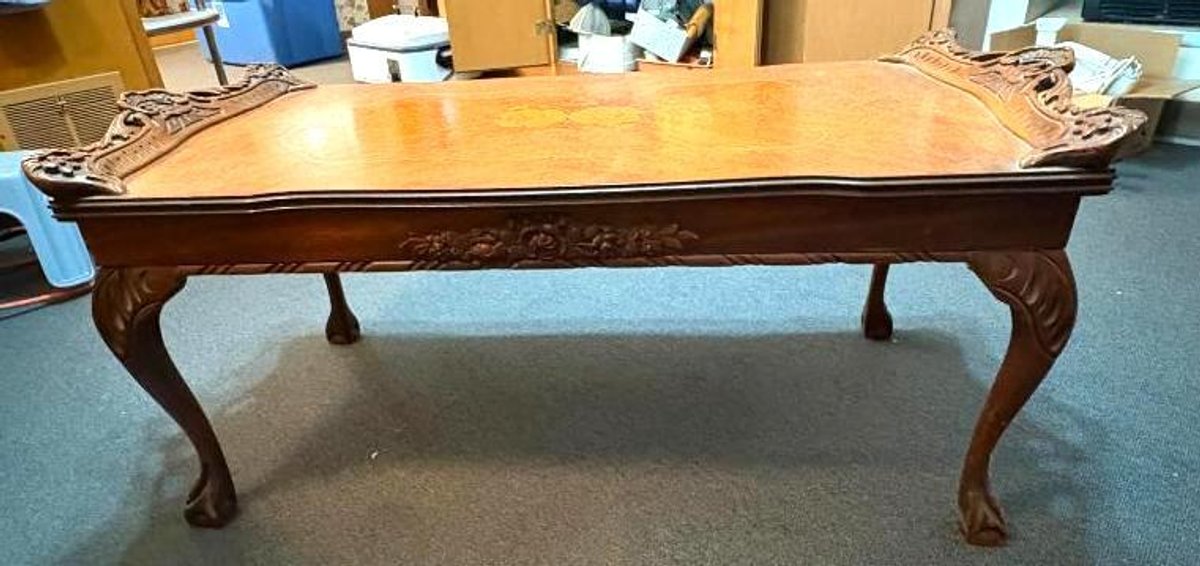 Mid-Century Modern Ornately Carved Coffee Table