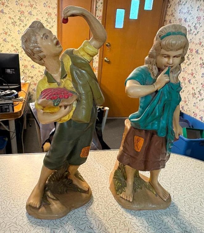 Vintage Atlantic Mold Co. Ceramic Cherry Picking Boy and Peasant Girl