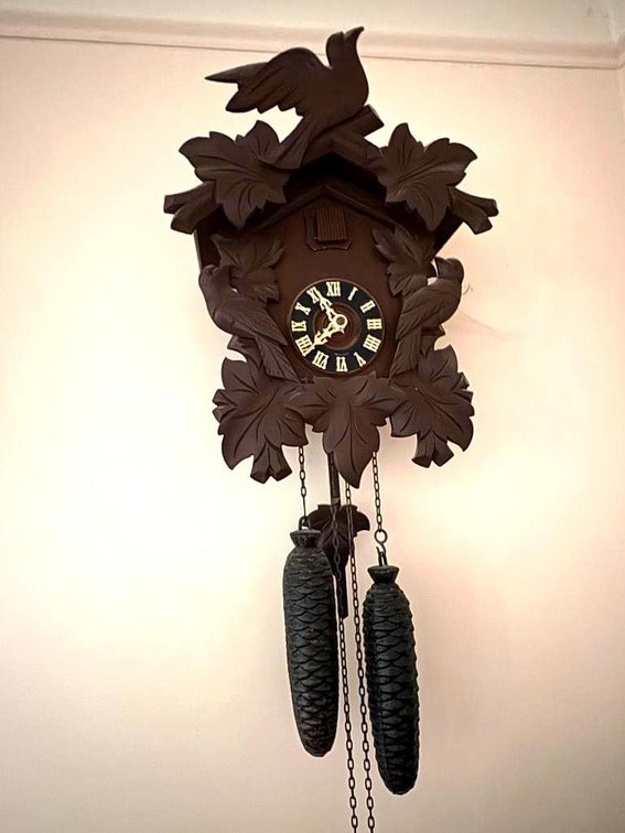German Black Forest Cuckoo Clock w/ Weights, VG Condition