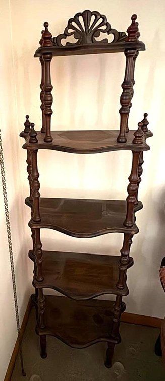 Antique Wood Etagere 4-Tier Shelf, Ornate Spindles
