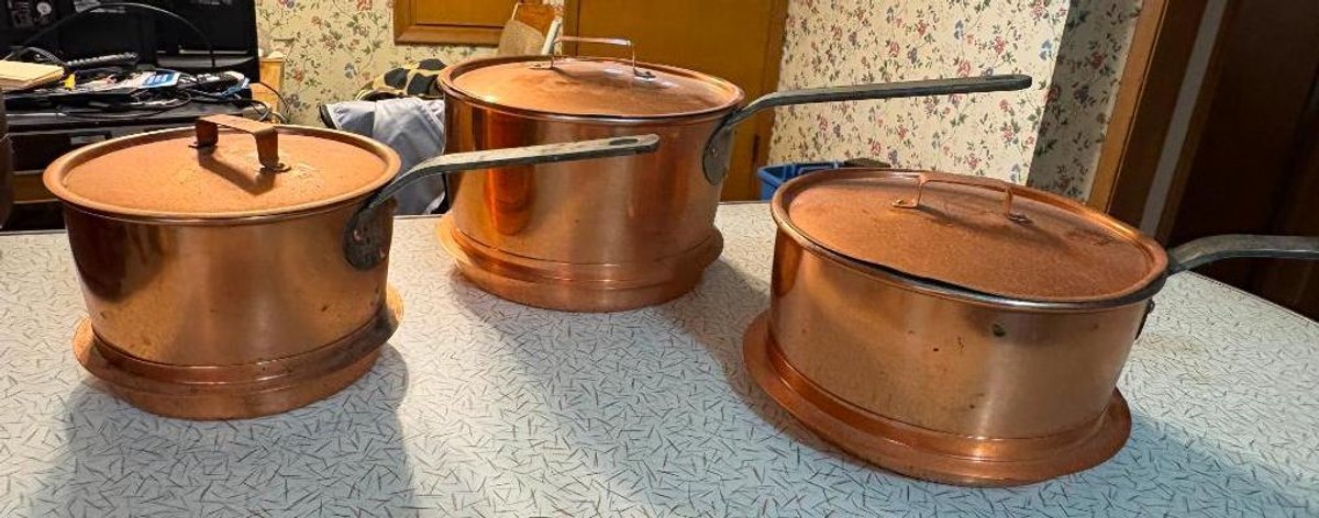 Set of Three, Copper Volta 3 Lit Pots w/ Lids