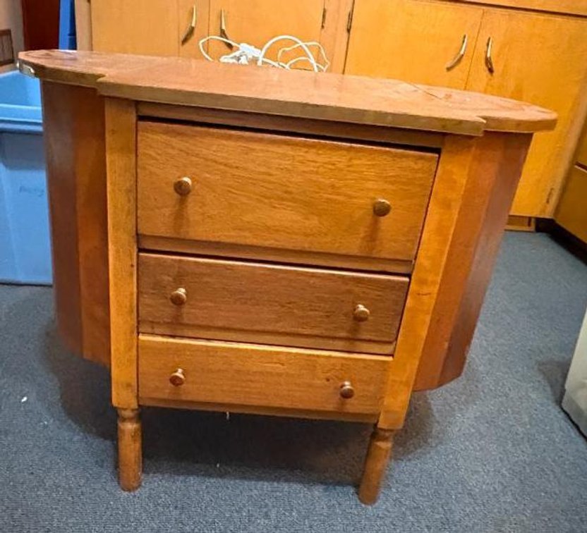 Vintage Sewing Cabinet w/ 3 Drawers, Side Storage w/ Reach-In Compartments