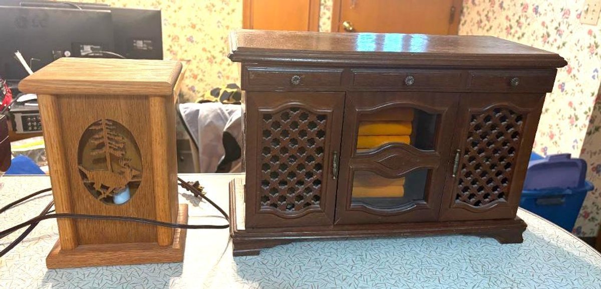 Vintage Jewelry Box and Wood Carved Lamp