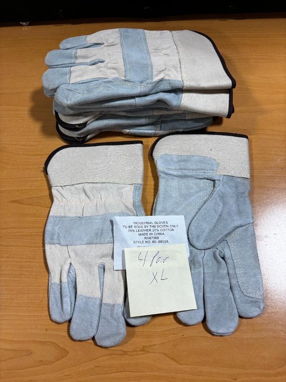 Lot of 4 Pair, New, Industrial Work Gloves, Size XL, 75% Leather, 25% Cotton