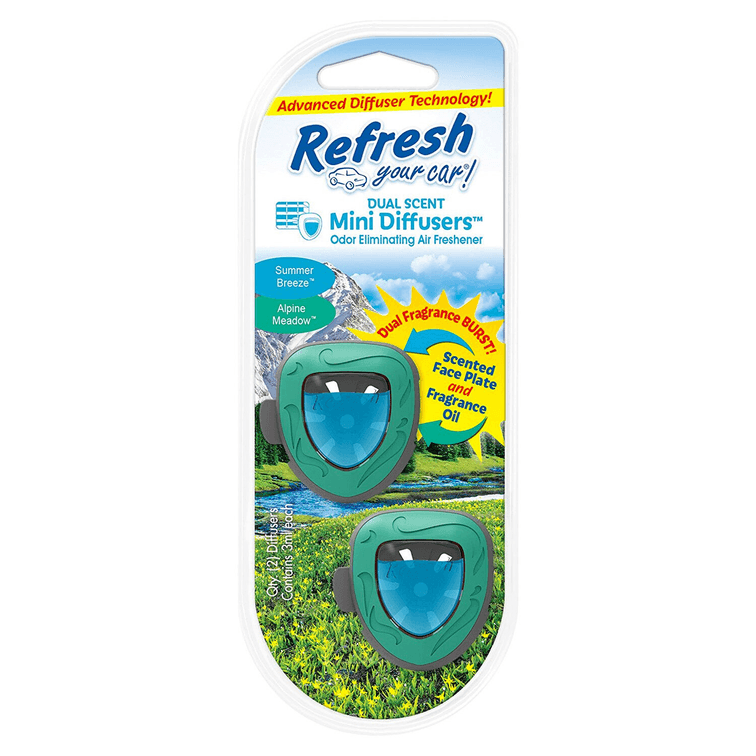 SET OF 7 Refresh Vent Clip Mini Diffusers Car Air Freshener, Alpine Meadow/Summer Breeze