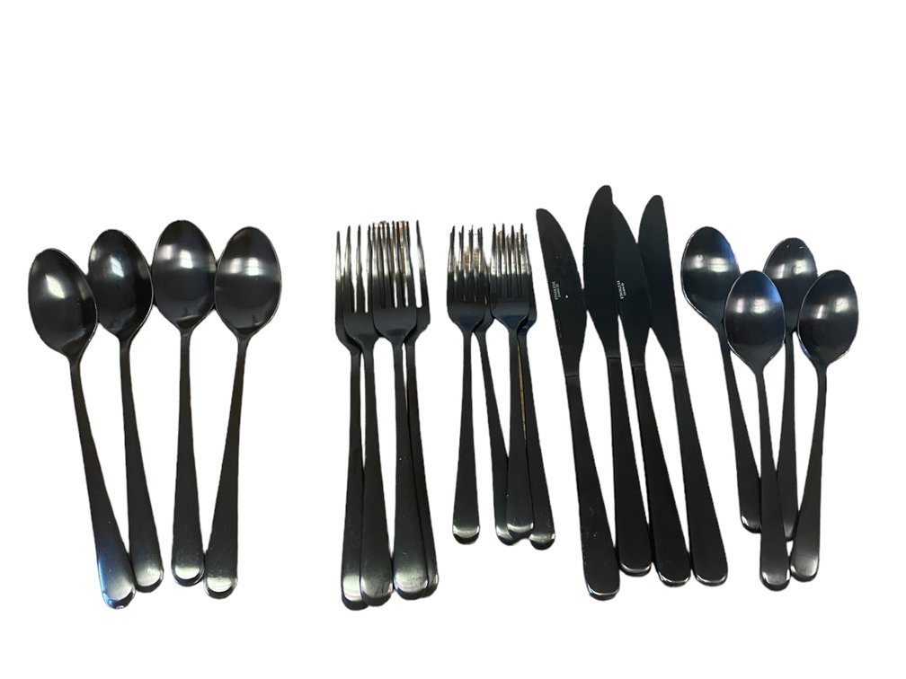Lightly Used Set of 20 Black Metal Silverware Set 4 Each