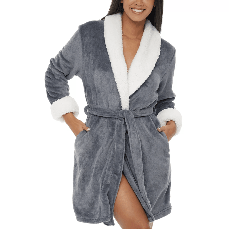 Women's Size Large Classic Plush Robe, Short Fleece Bathrobe Solids