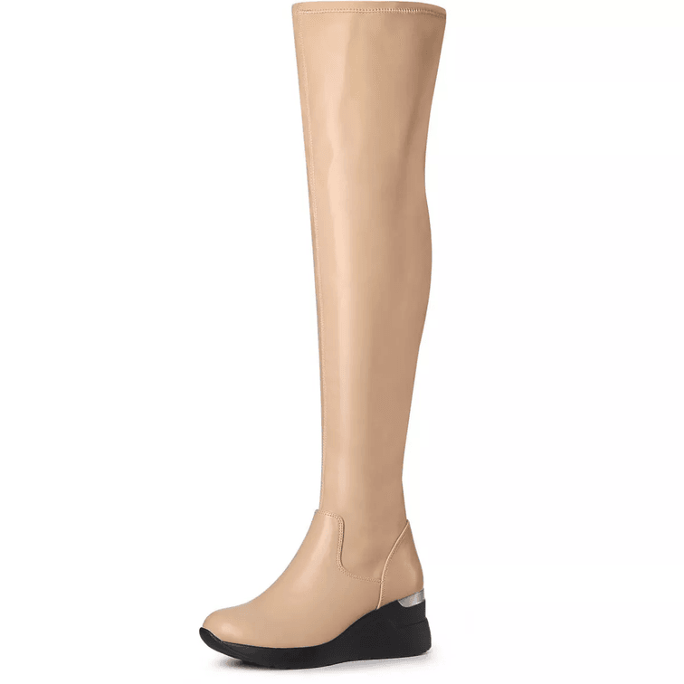 Allegra K Women's Size 9 Platform Wedge Chunky Heels Over the Knee Thigh High Boots