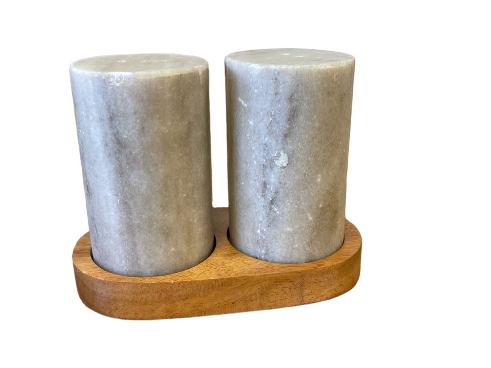 Hearth & Hand Marble Salt and Pepper Set with Wooden Base
