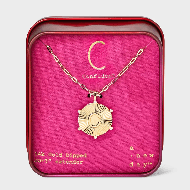 14K Gold Dipped Diamond Ray Disc Initial Pendant Necklace - A New Day™ Gold (tin is a little dented)