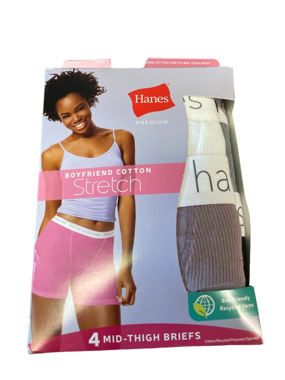 Size Medium Hanes Boyfriend Cotton Stretch 4 Mid Thigh Briefs