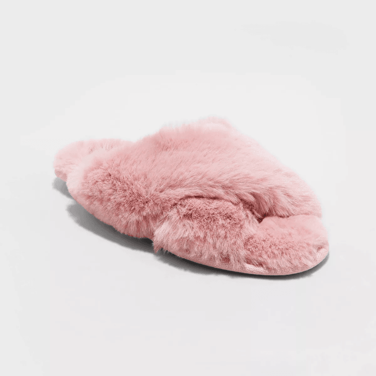 Women's Size Small Paris Crossband Faux Fur Slippers - Stars Above™
