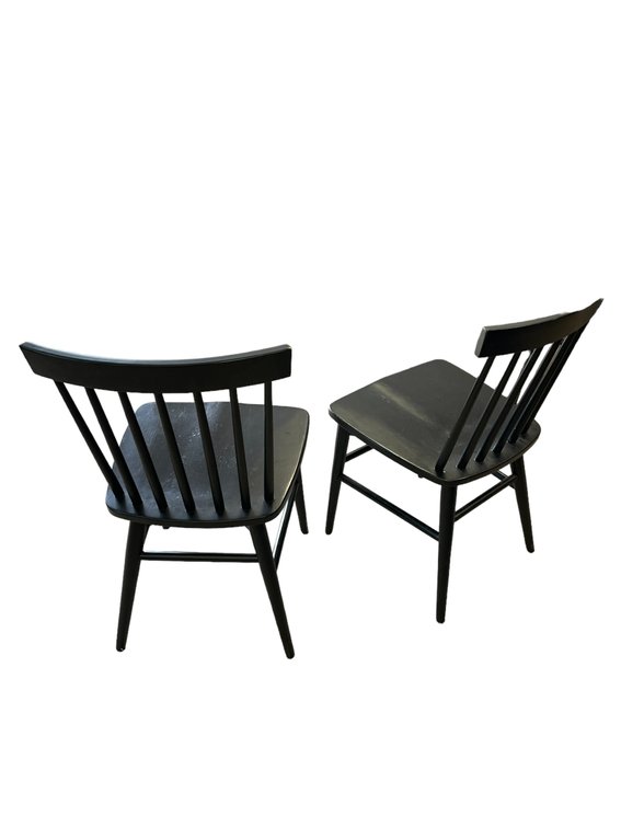 Set of 2 Black Wood Dining Chairs 