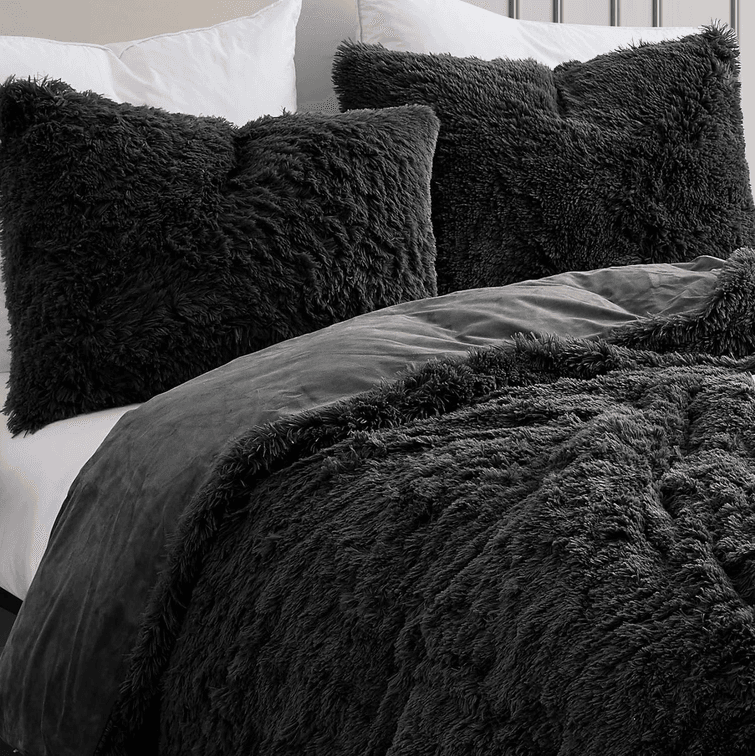 King Size Plush Black Comforter and 2 Shams Set