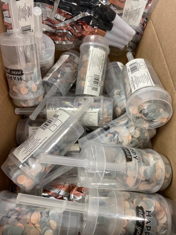 Box of Happy New Year Confetti and Noisemakers Undated 