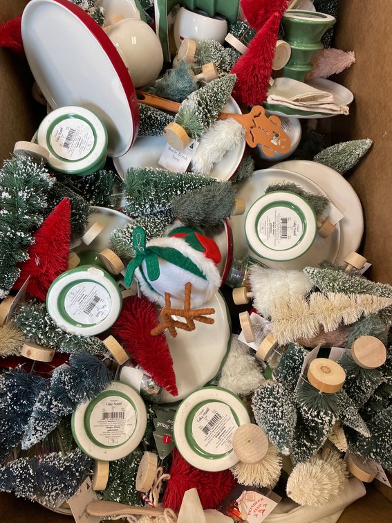 Large Box of Christmas Decor and Items