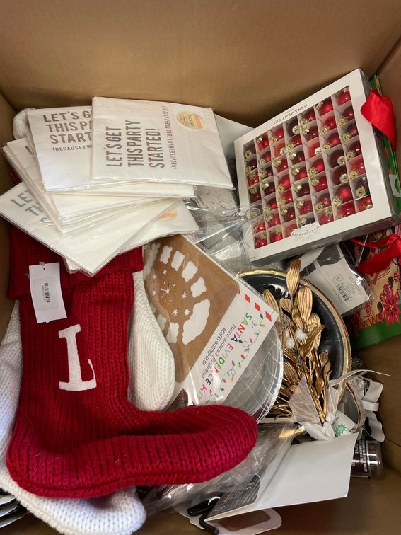 Large Box of Christmas Items Ornaments Decor Etc