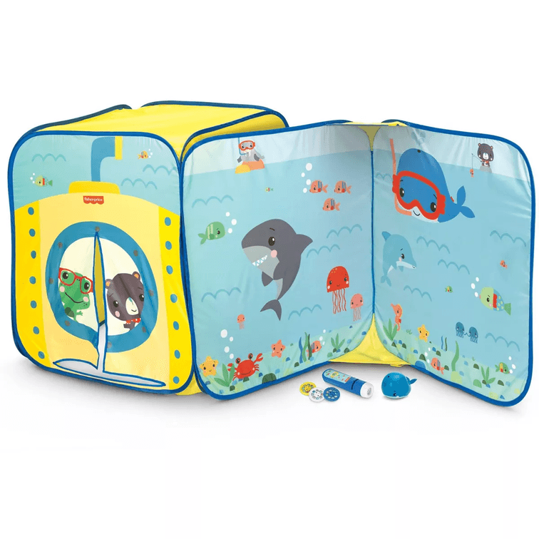 Fisher Price Pop Up Play Tent Submarine Adventure with Educational Role Play and Bonus Projector Toy (some box damage)
