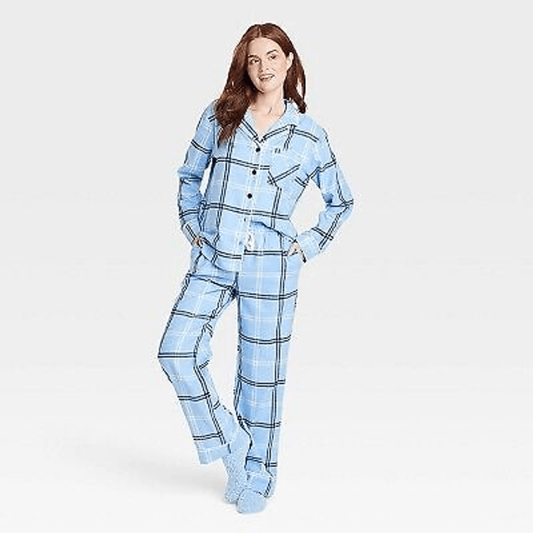 Women's Size Small Plaid Flannel Matching Family Pajama Set - Wondershop Blue 