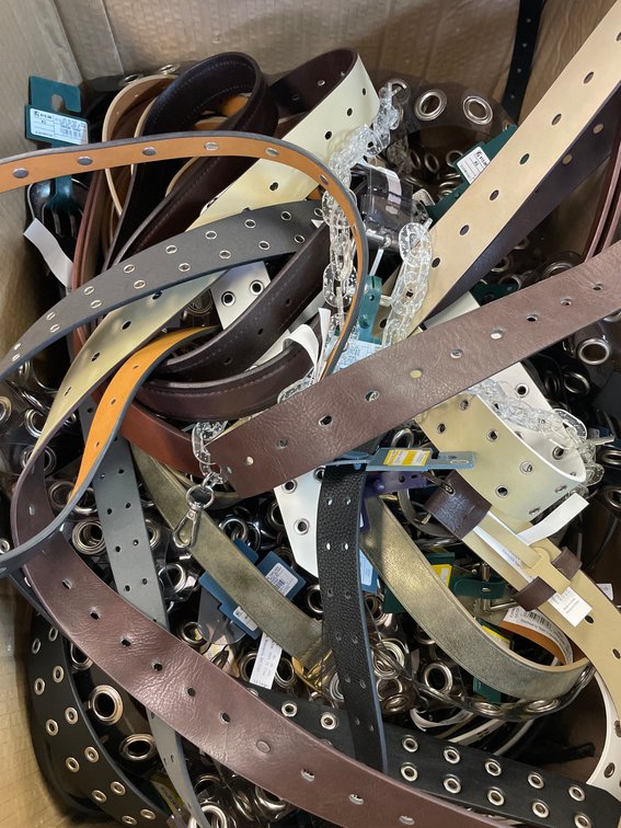 Large Box of Women's Belts Various Sizes and Styles 