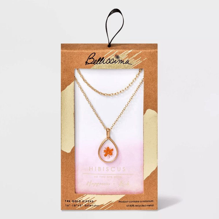 Bella Uno Bellissima Silver Plated Hibiscus Pressed Multi-Strand Necklace - Gold - BOX DAMAGE