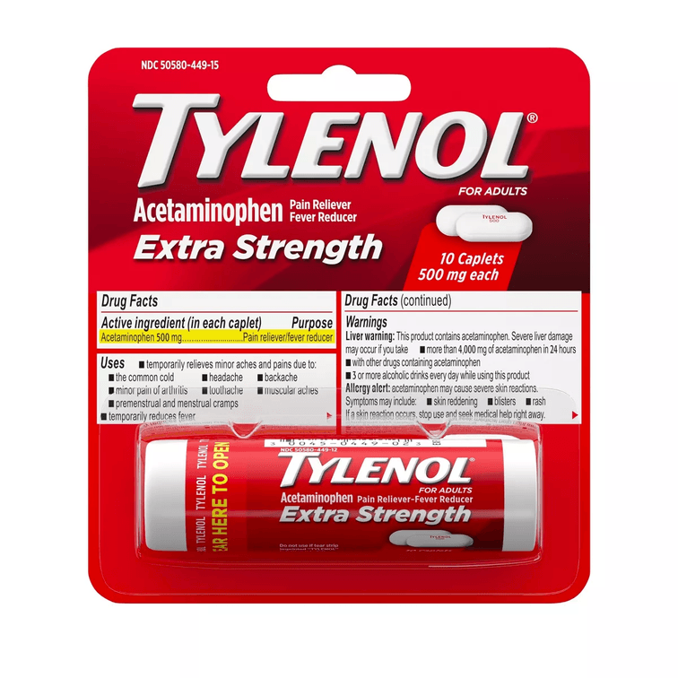 4 packs - Tylenol Extra Strength Pain Reliever Caplets - Acetaminophen - 10ct