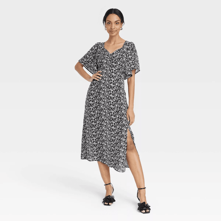 Women's Size Small Crepe Flutter Short Sleeve Midi Dress - A New Day™