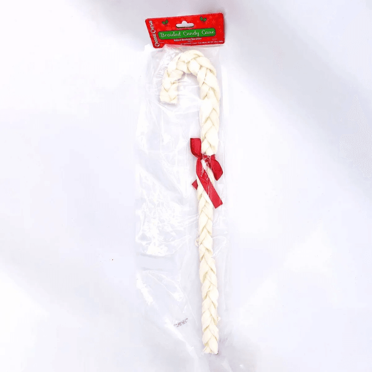 Canine Chews Braided Candy Cane Natural Rawhide Beefhide Dog Chew Treats - 5.6oz